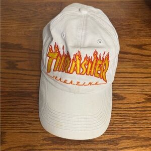 Thrasher White Hat with Embroidered Flame Logo